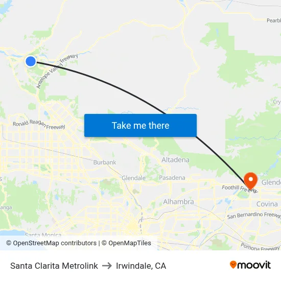 Santa Clarita Metrolink to Irwindale, CA map