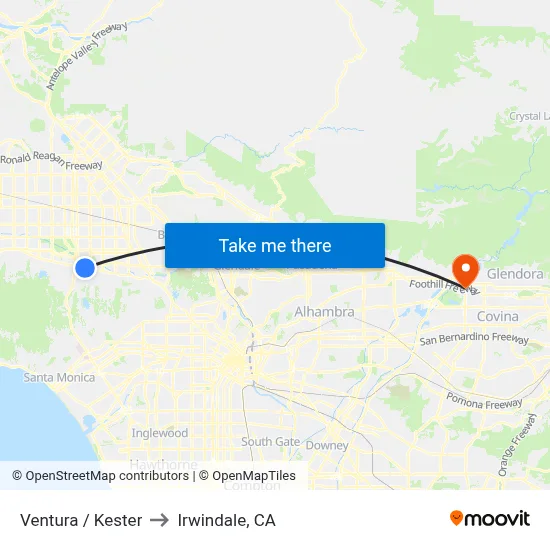 Ventura / Kester to Irwindale, CA map