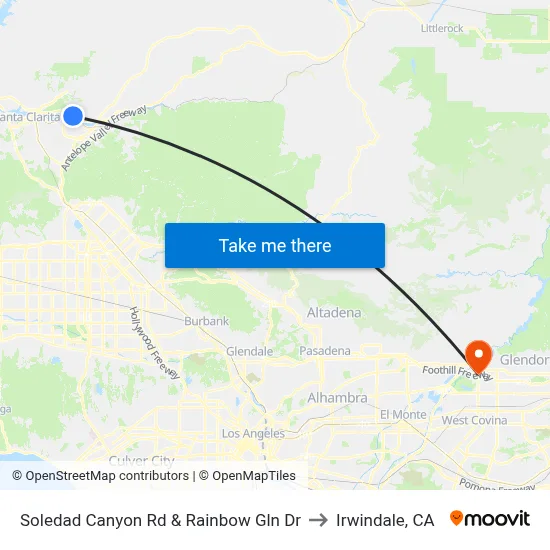 Soledad Canyon Rd & Rainbow Gln Dr to Irwindale, CA map