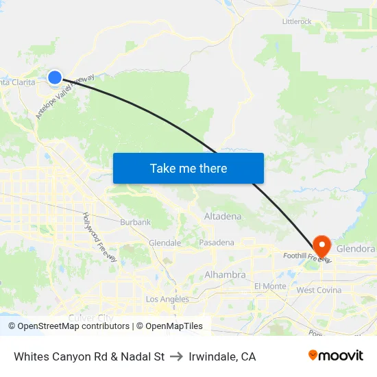 Whites Canyon Rd & Nadal St to Irwindale, CA map
