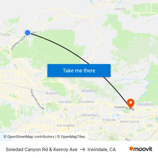 Soledad Canyon Rd & Kenroy Ave to Irwindale, CA map