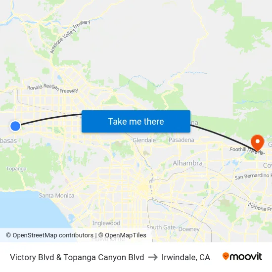 Victory Blvd & Topanga Canyon Blvd to Irwindale, CA map