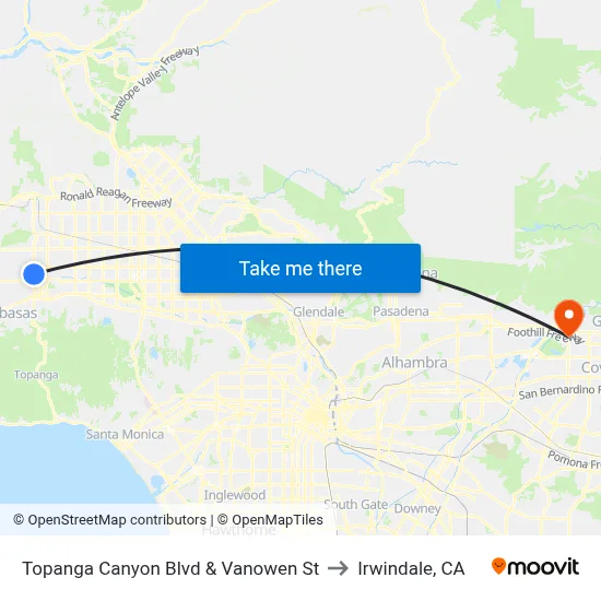 Topanga Canyon Blvd & Vanowen St to Irwindale, CA map