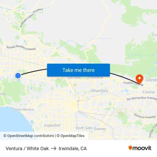 Ventura / White Oak to Irwindale, CA map