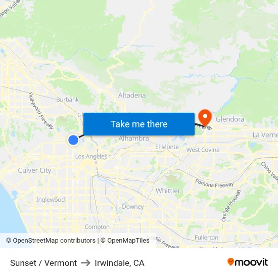 Sunset / Vermont to Irwindale, CA map