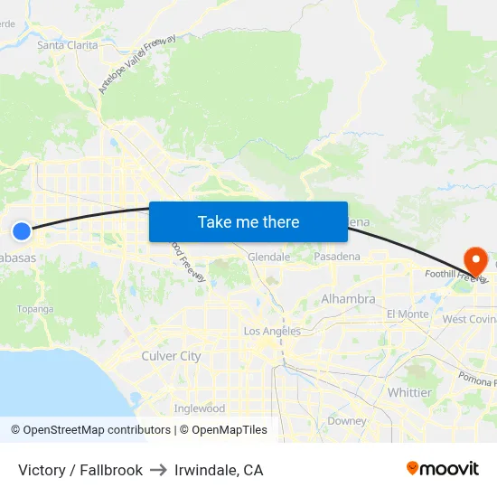 Victory / Fallbrook to Irwindale, CA map
