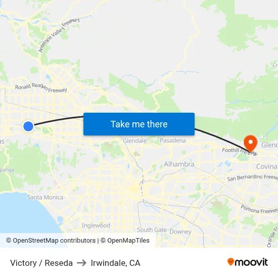 Victory / Reseda to Irwindale, CA map