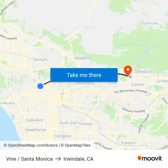 Vine / Santa Monica to Irwindale, CA map