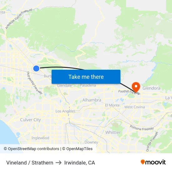Vineland / Strathern to Irwindale, CA map