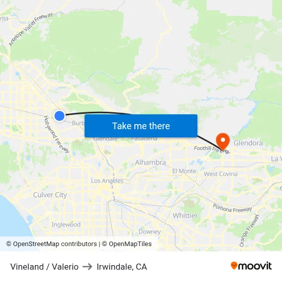 Vineland / Valerio to Irwindale, CA map