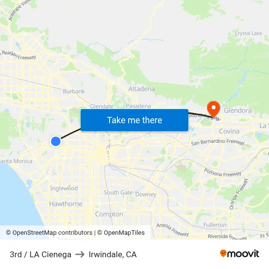 3rd / LA Cienega to Irwindale, CA map