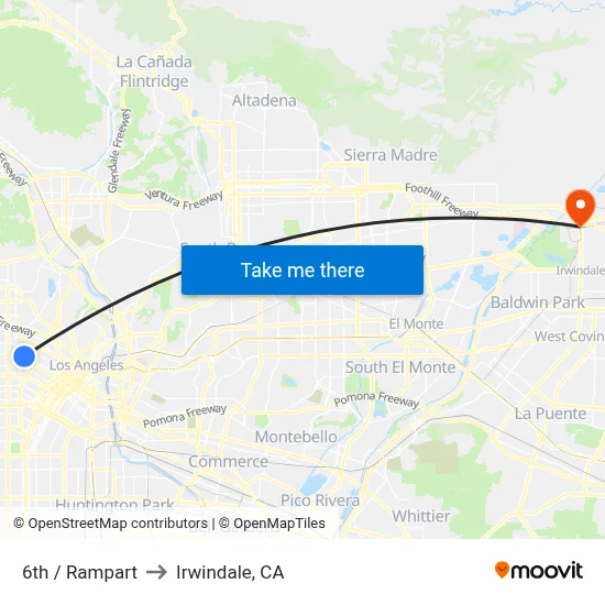 6th / Rampart to Irwindale, CA map