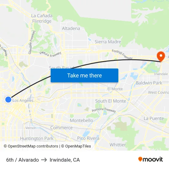 6th / Alvarado to Irwindale, CA map