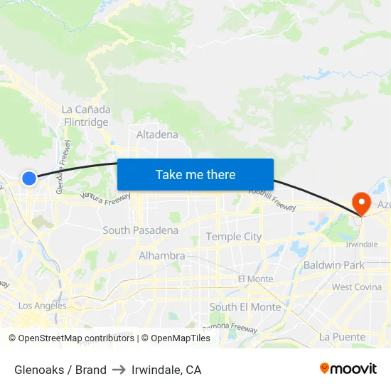Glenoaks / Brand to Irwindale, CA map
