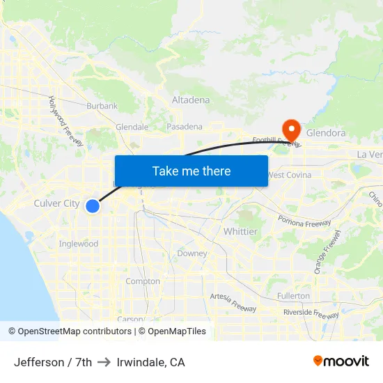Jefferson / 7th to Irwindale, CA map
