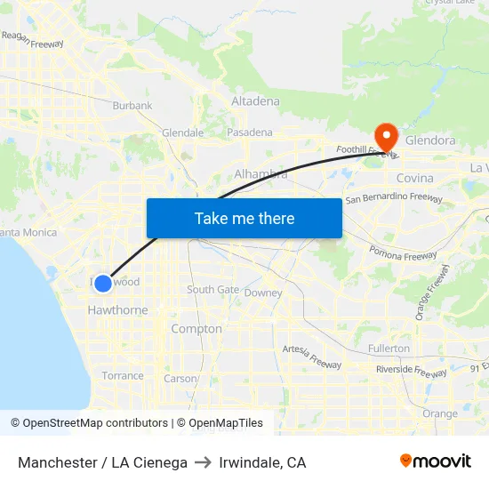Manchester / LA Cienega to Irwindale, CA map
