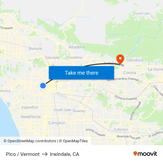 Pico / Vermont to Irwindale, CA map