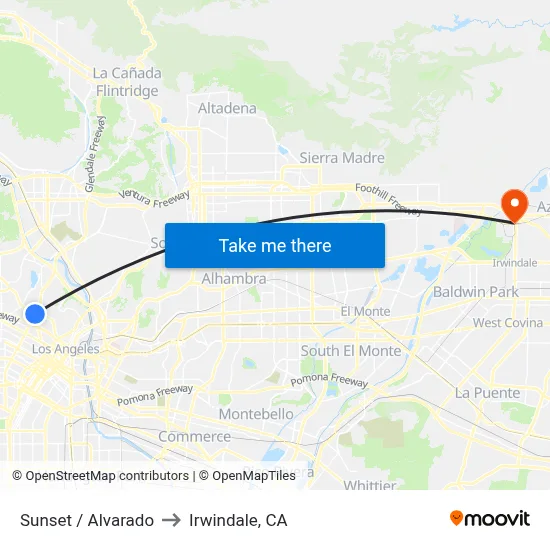 Sunset / Alvarado to Irwindale, CA map