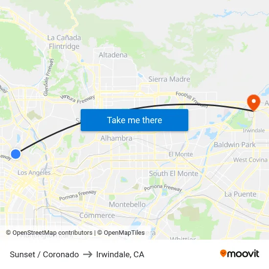 Sunset / Coronado to Irwindale, CA map