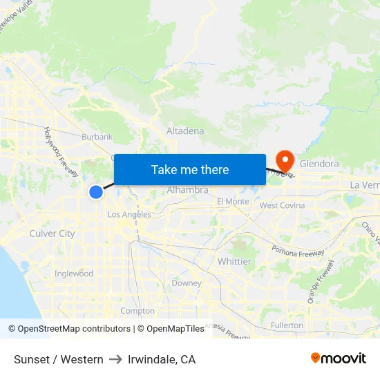 Sunset / Western to Irwindale, CA map