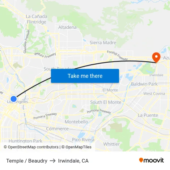 Temple / Beaudry to Irwindale, CA map