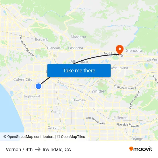 Vernon / 4th to Irwindale, CA map