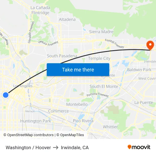 Washington / Hoover to Irwindale, CA map