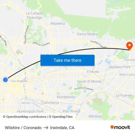 Wilshire / Coronado to Irwindale, CA map