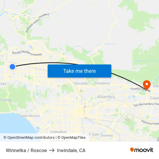 Winnetka / Roscoe to Irwindale, CA map