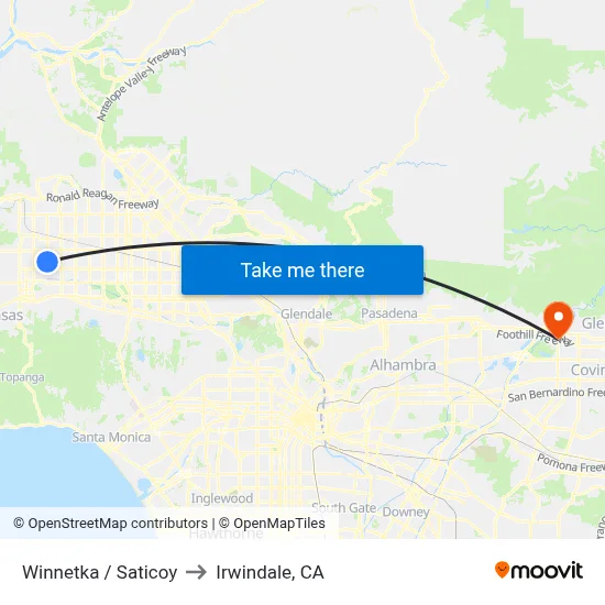 Winnetka / Saticoy to Irwindale, CA map