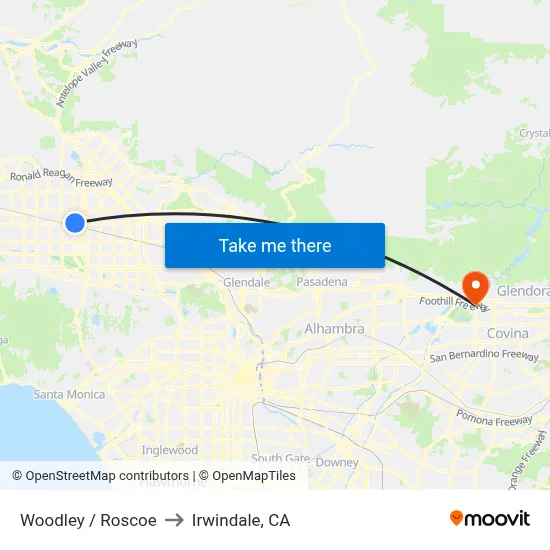 Woodley / Roscoe to Irwindale, CA map