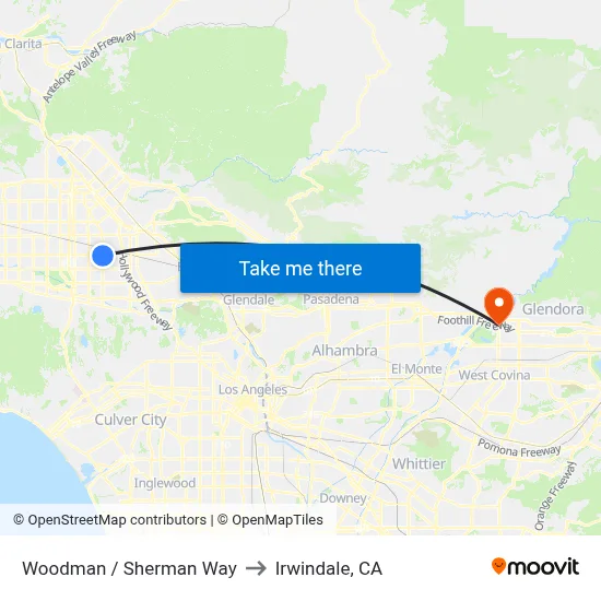 Woodman / Sherman Way to Irwindale, CA map