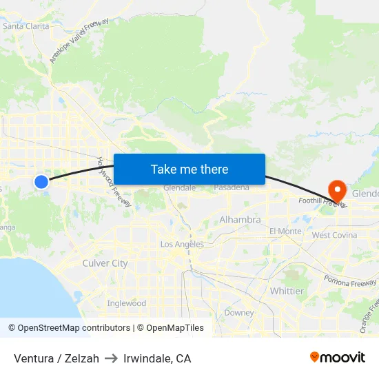 Ventura / Zelzah to Irwindale, CA map