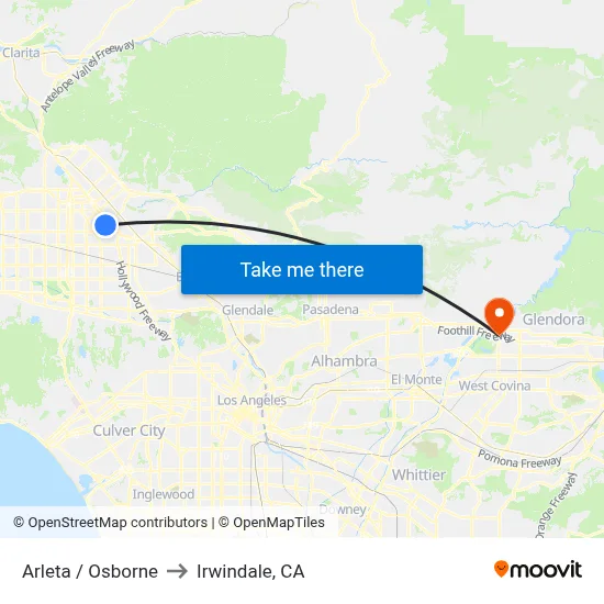 Arleta / Osborne to Irwindale, CA map
