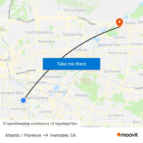 Atlantic / Florence to Irwindale, CA map