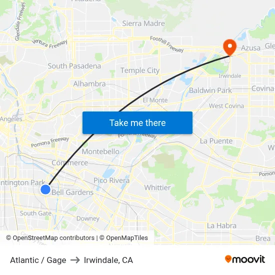Atlantic / Gage to Irwindale, CA map