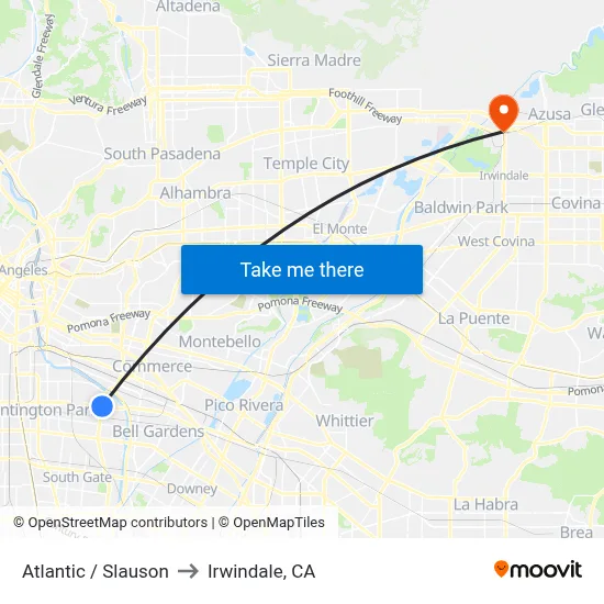 Atlantic / Slauson to Irwindale, CA map