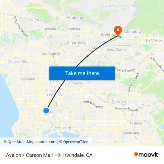 Avalon / Carson Mall to Irwindale, CA map
