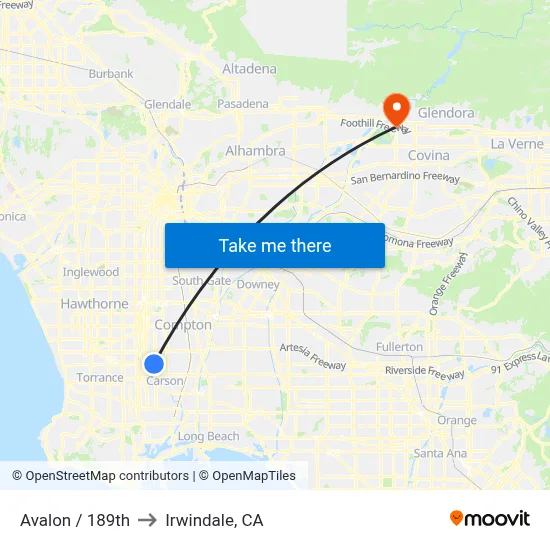 Avalon / 189th to Irwindale, CA map