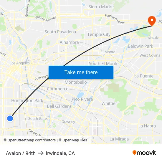 Avalon / 94th to Irwindale, CA map