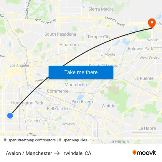 Avalon / Manchester to Irwindale, CA map