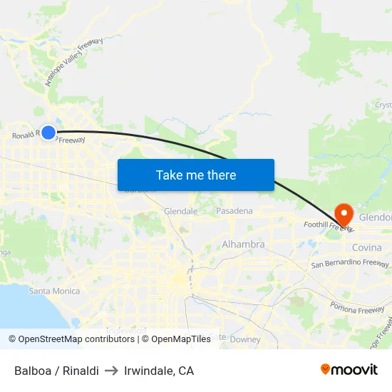 Balboa / Rinaldi to Irwindale, CA map