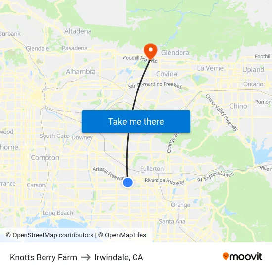 Knotts Berry Farm to Irwindale, CA map