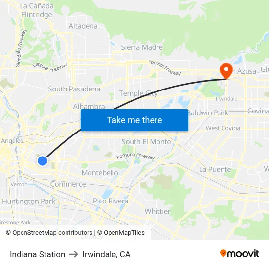 Indiana Station to Irwindale, CA map