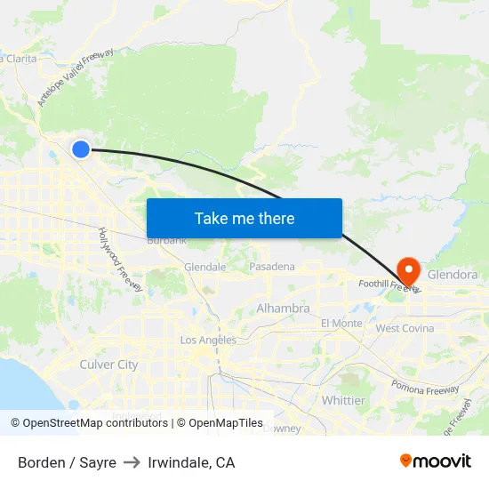 Borden / Sayre to Irwindale, CA map