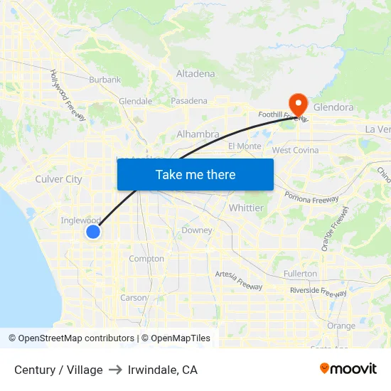 Century / Village to Irwindale, CA map