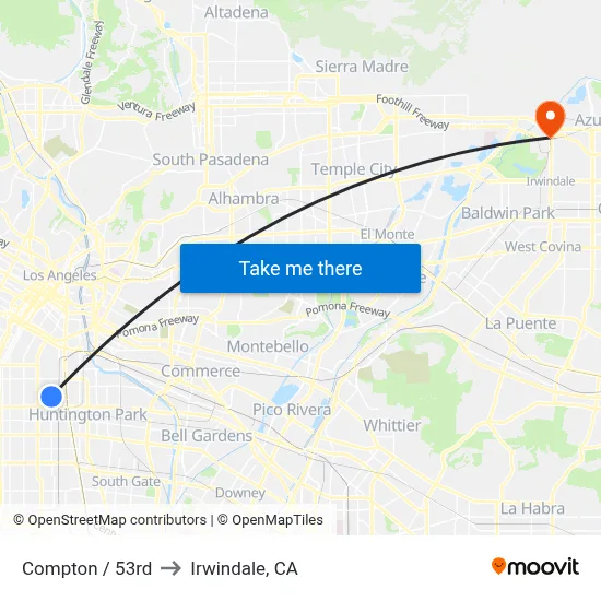 Compton / 53rd to Irwindale, CA map