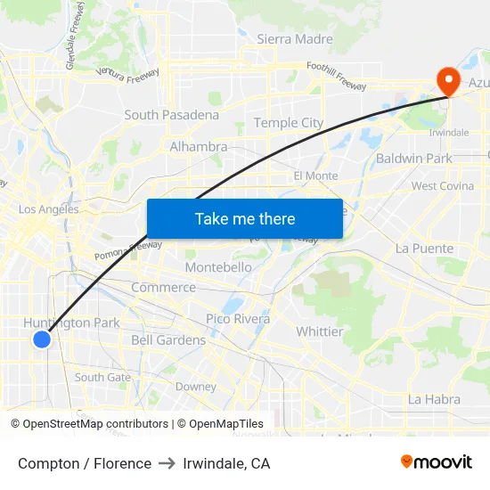 Compton / Florence to Irwindale, CA map