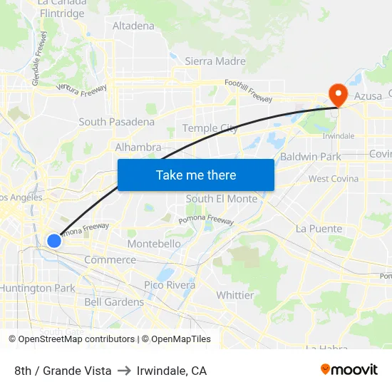 8th / Grande Vista to Irwindale, CA map