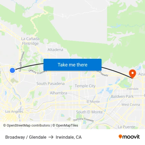 Broadway / Glendale to Irwindale, CA map